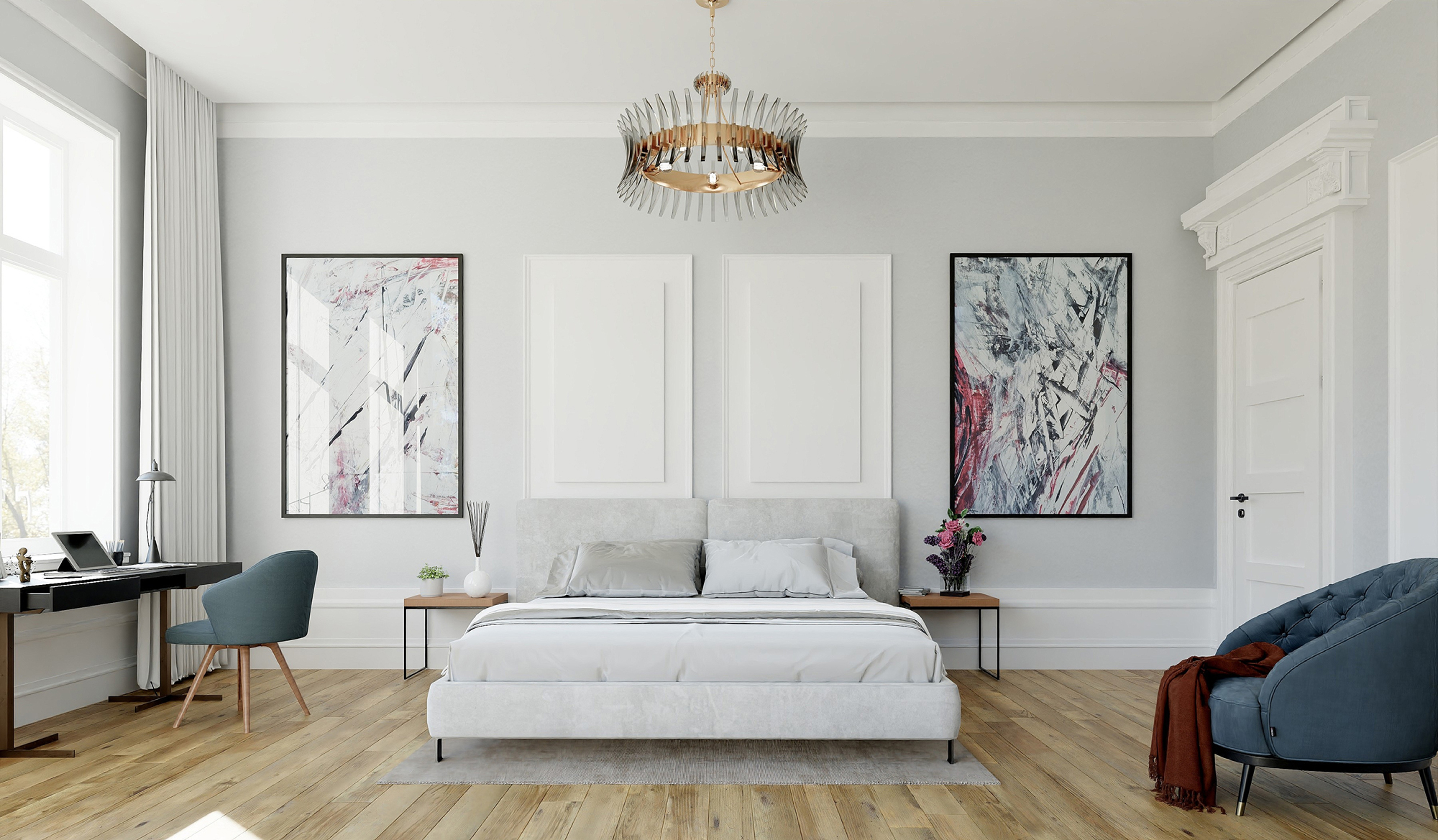 Schlafzimmer in einer Denkmalwohnung im Elbschlösschen Meißen
